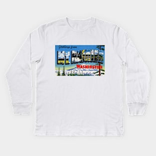 Greetings from Mt. Rainier Washington - Vintage Large Letter Postcard Kids Long Sleeve T-Shirt